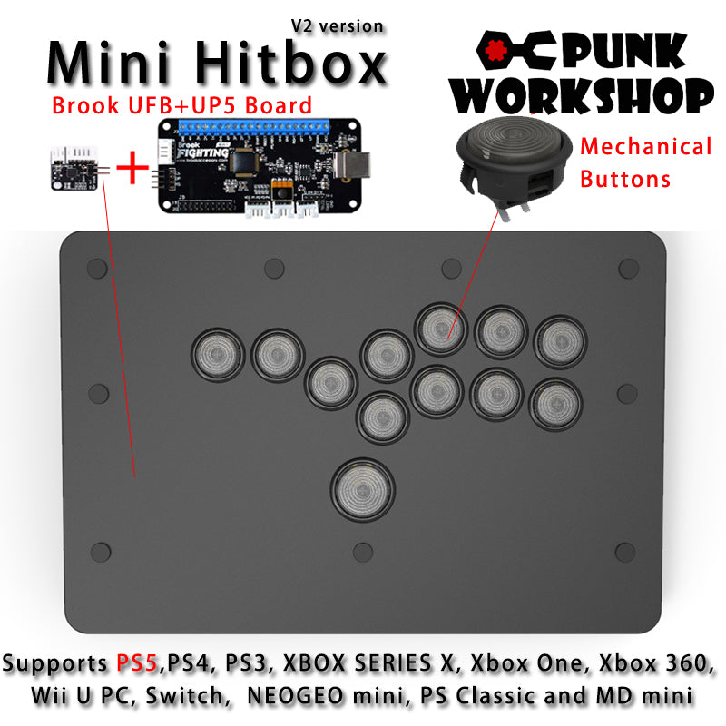 PunkWorkshop Fighting Stick Controller Mini HitBox Tokido Hitbox SOCD  Mechanical Buttons Support PC/Android PS5 PS4 Xbox WII Switch